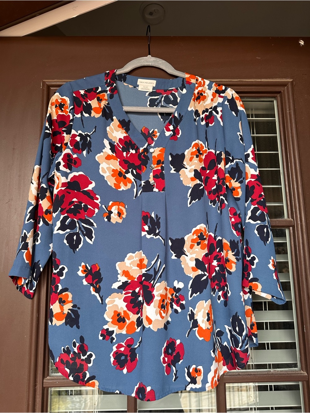 Van Heusen Blue Floral Tunic with Red and Orange Accents